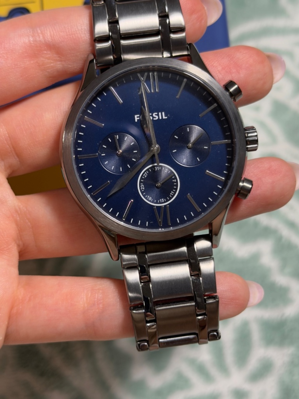 Fossil Men’s Chronograph Watch – Blue Dial & Stainless Steel Bracelet